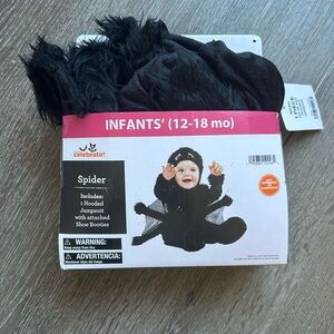 NWT Baby 12-18 M Black Spider Halloween Costume Hooded Jumpsuit